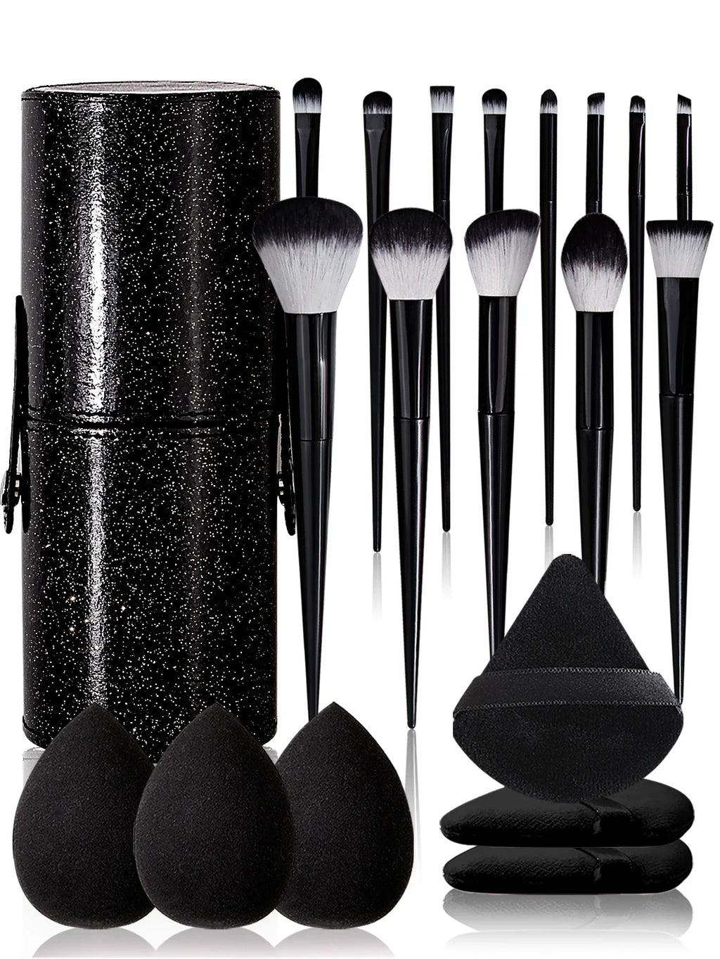 20pcs Makeup Brushe set Premium Synthetic Powder Foundation brush +Sparkling storage bucket and 6 makeup sponge powder puffs