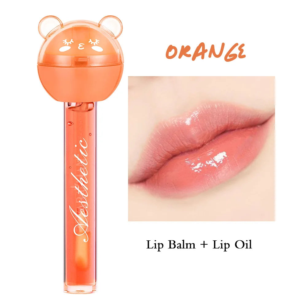 2 In 1 Cute Lollipop Lip Gloss Moisturizing Lip Plumper Lip Balm Lipstick Mineral Oil Lip Nutritious Lips Care Makeup Cosmetics