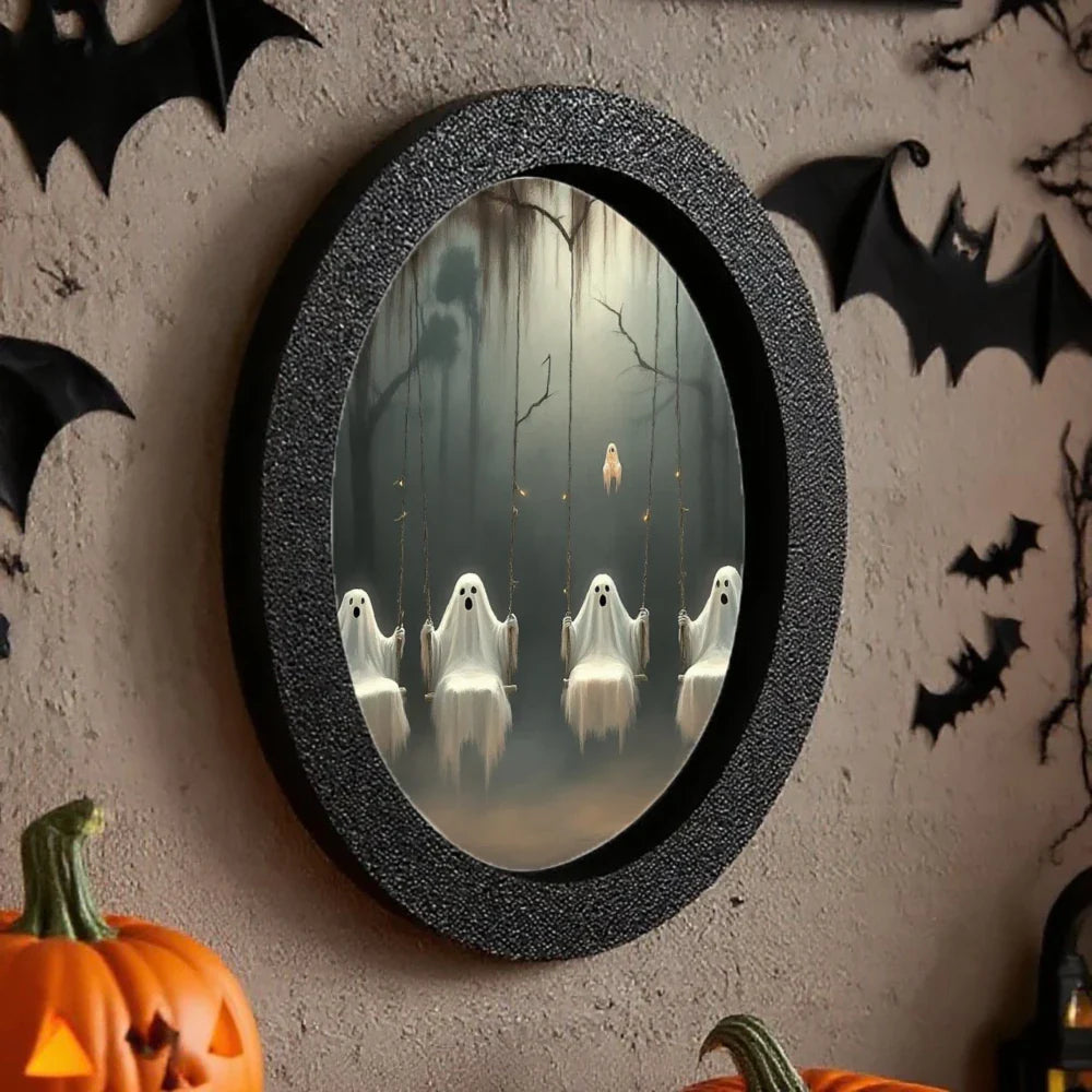 1 Piece of Halloween Mysterious-style Oval Decoration, Designed with Ghost Illustration, Suitable for Home Wall Display, Adding