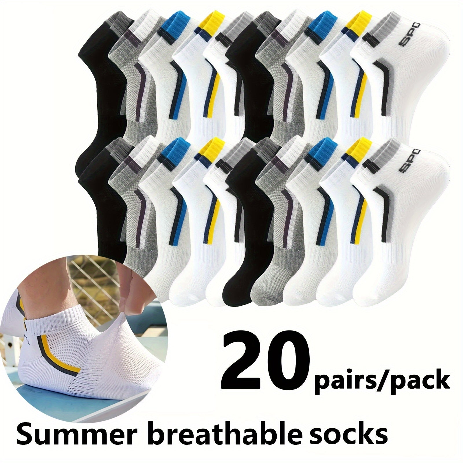 10/20/30 Pairs Mens Stripe Style Liner Socks - Ultra-Comfortable, Moisture-Wicking, Soft & Lightweight - Ideal for Outdoor Adventures & Casual Wear - Simple yet Stylish Design