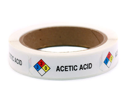 "Acetic Acid" HMIG Safety Labels, 0.75" x 2.5", 250/ROLL