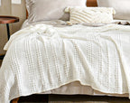 1 Pc Cooling Bamboo Fiber Cotton Blend Waffle Blanket - Lightweight Breathable Blanket For Hot Sleepers, Luxury Throws For Bed, Couch And Sofa