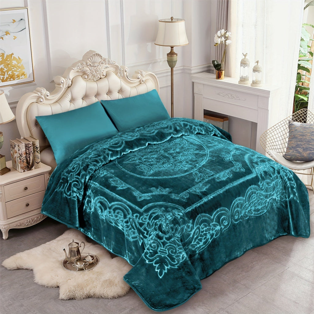 1-Piece (without Pillowcases) Thick Raschel Printed Blanket King Size Luxurious Single Ply 9 Lbs Soft & Warm Blanket Bed Home Gifts 85 X 95 In (215x240cm) For Any Decor