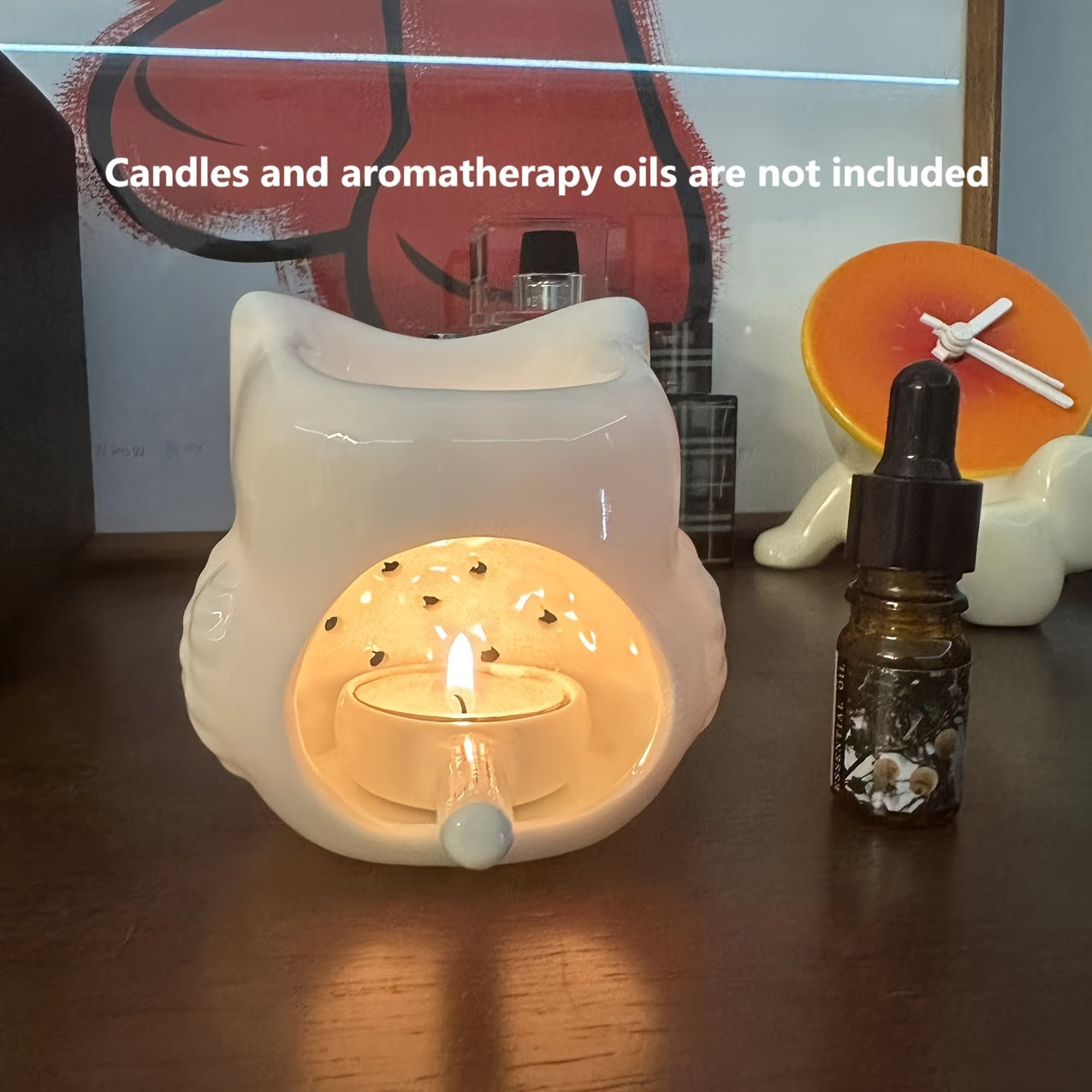 1 Owl Aromatherapy Burner, (With Candle Holder) (Candles And Aromatherapy Oils Not Included) Creative Aromatherapy Burner, Essential Oil Lamp Burner, Scented Candle Burner, Halloween, Christmas, Thanksgiving Tabletop Decorati