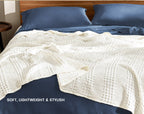 1 Pc Cooling Bamboo Fiber Cotton Blend Waffle Blanket - Lightweight Breathable Blanket For Hot Sleepers, Luxury Throws For Bed, Couch And Sofa