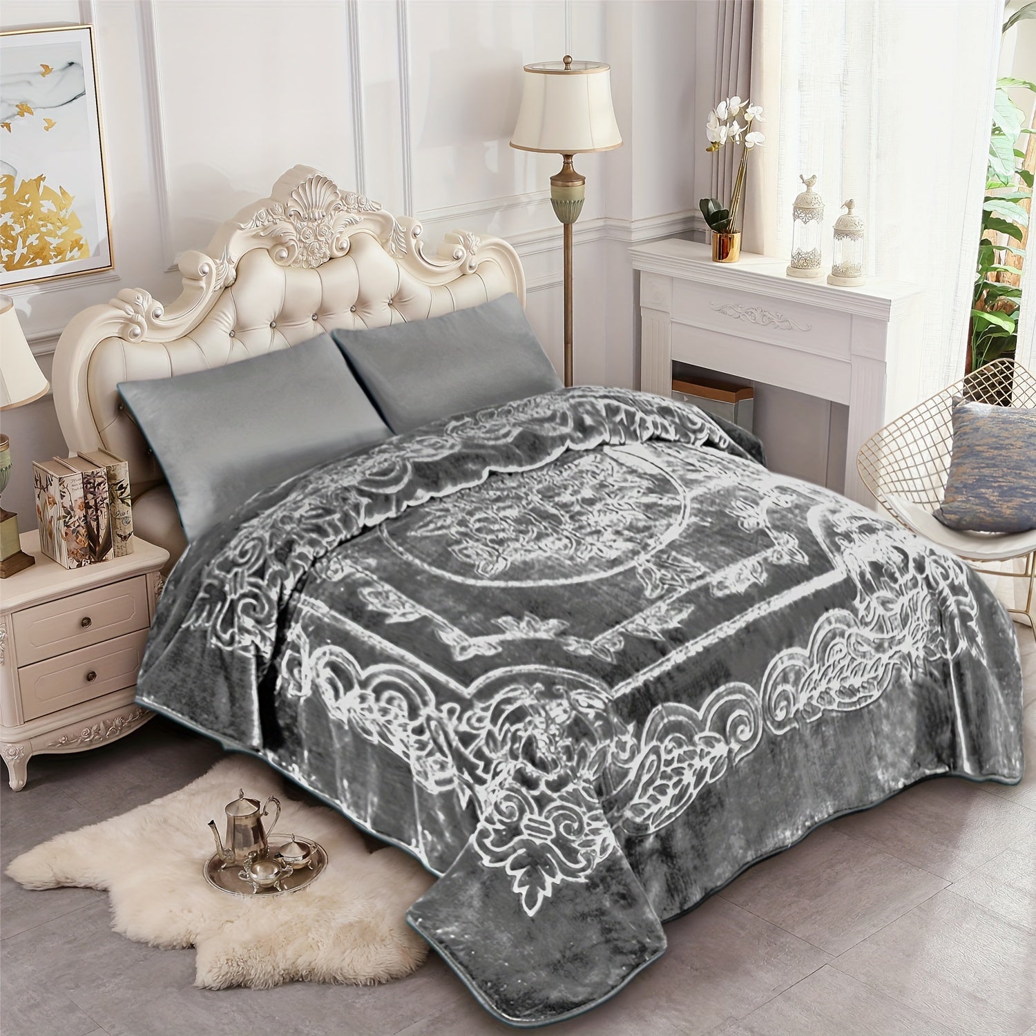 1-Piece (without Pillowcases) Thick Raschel Printed Blanket King Size Luxurious Single Ply 9 Lbs Soft & Warm Blanket Bed Home Gifts 85 X 95 In (215x240cm) For Any Decor