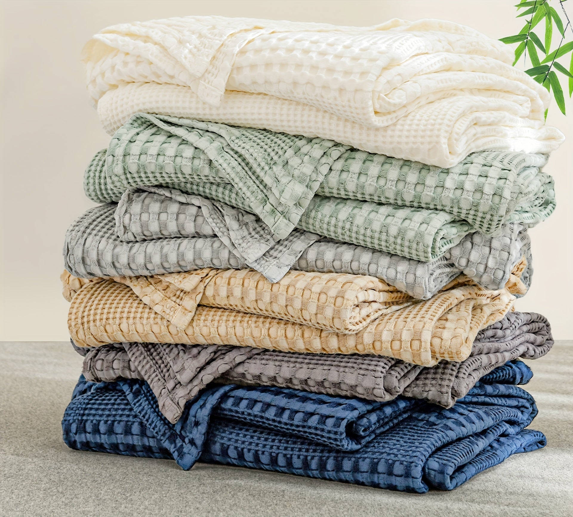 1 Pc Cooling Bamboo Fiber Cotton Blend Waffle Blanket - Lightweight Breathable Blanket For Hot Sleepers, Luxury Throws For Bed, Couch And Sofa