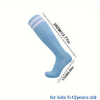 1 pair Striped Knee-High Sports Socks for Kids - Breathable & Comfortable for Basketball, Football & Running